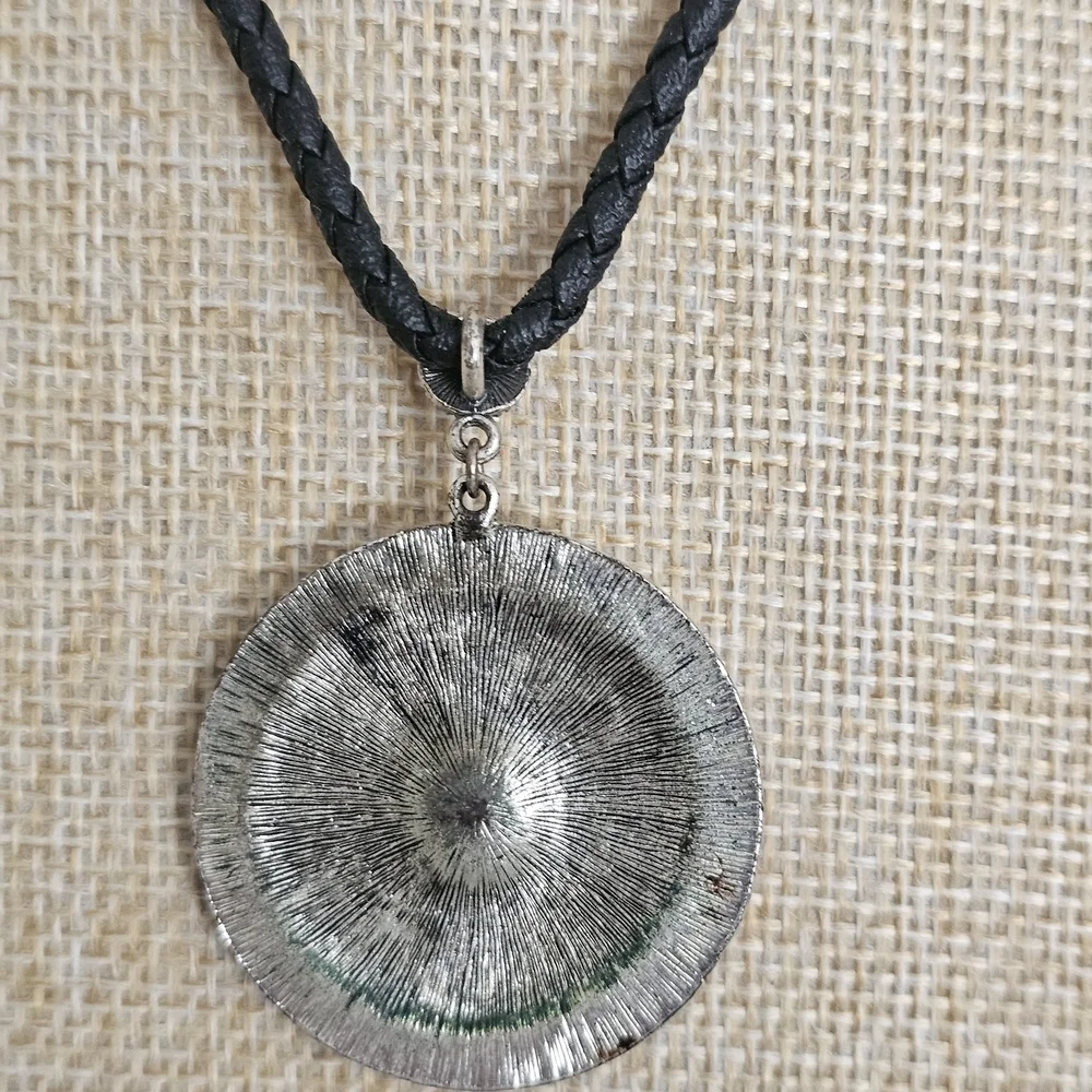 Lia Sophia Silver Medallion Necklace on Black Cord